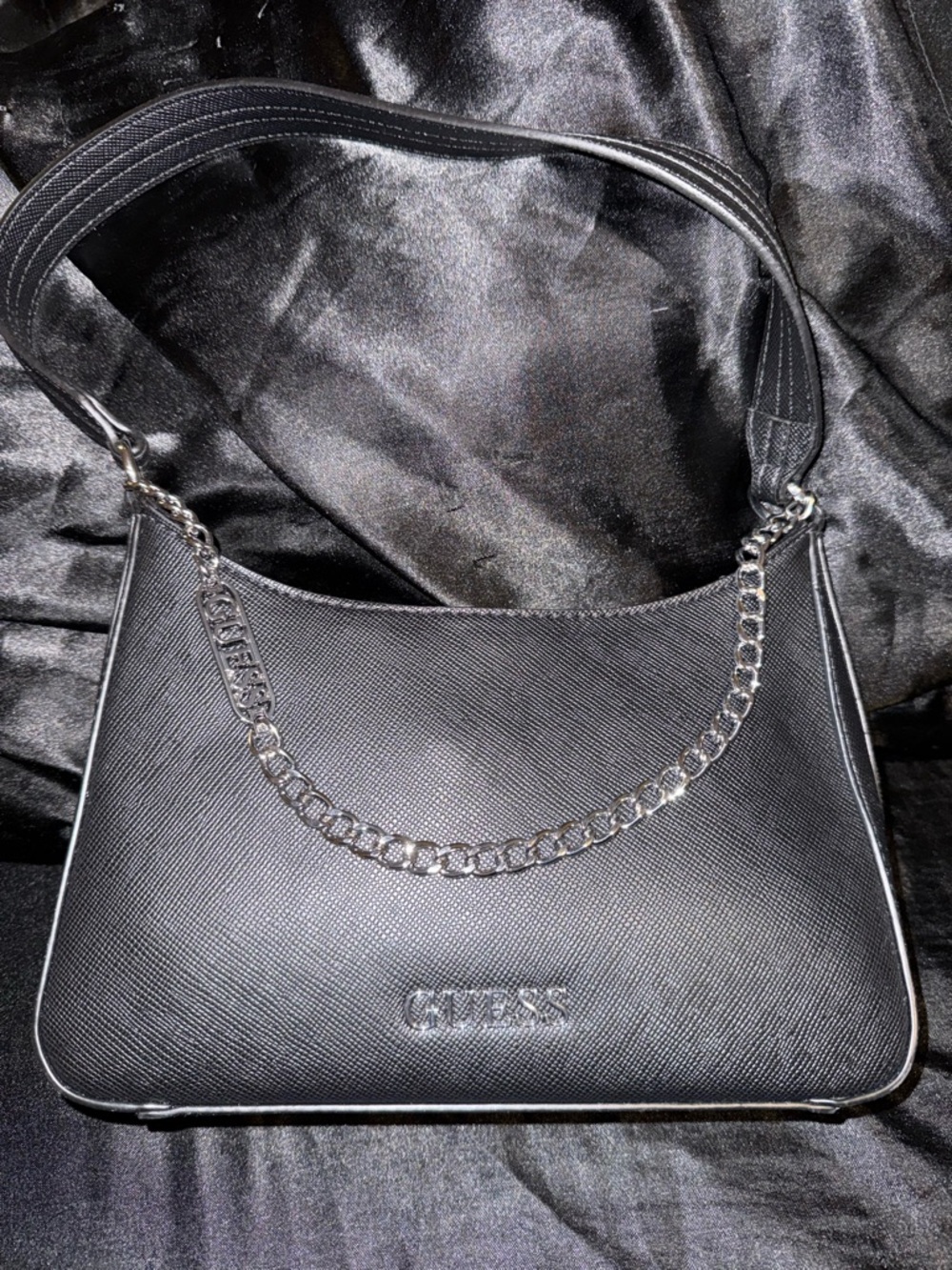 NEW GUESS Black Shoulder Bag with Chain Accent